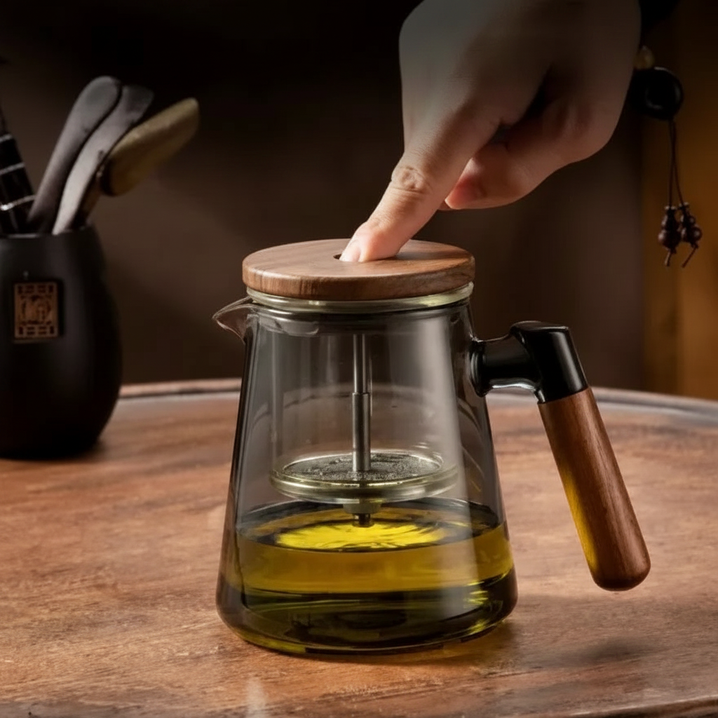 Walnut Pressed Glass Teapot With Tea Separation