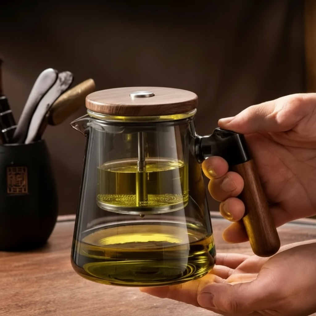 Walnut Pressed Glass Teapot With Tea Separation