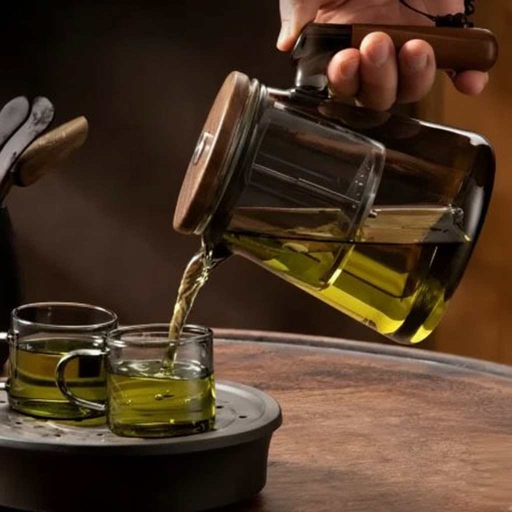 Walnut Pressed Glass Teapot With Tea Separation