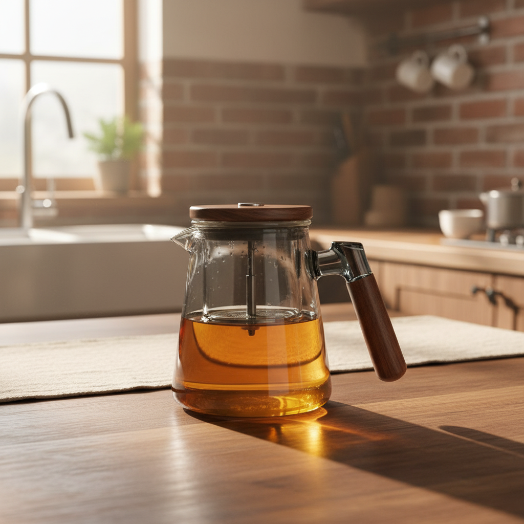 Walnut Pressed Glass Teapot With Tea Separation